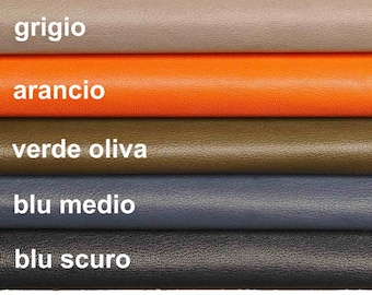 Natural Shiny goatskin leather, pebble grainy grain textured skins - Blue orange green grey  hides - soft goat leather skins   B13664-TU/F