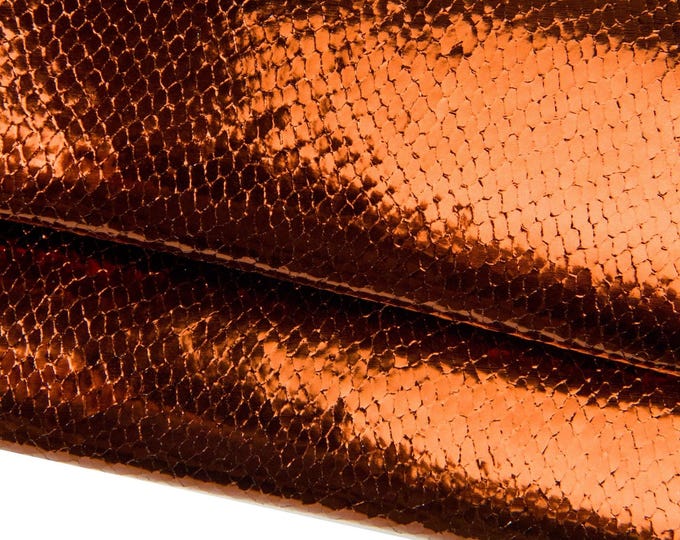RUST python leather skin, metallic REPTILE printed goatskin, glossy soft hide for diy projects  B18214-MT(st)   La Garzarara