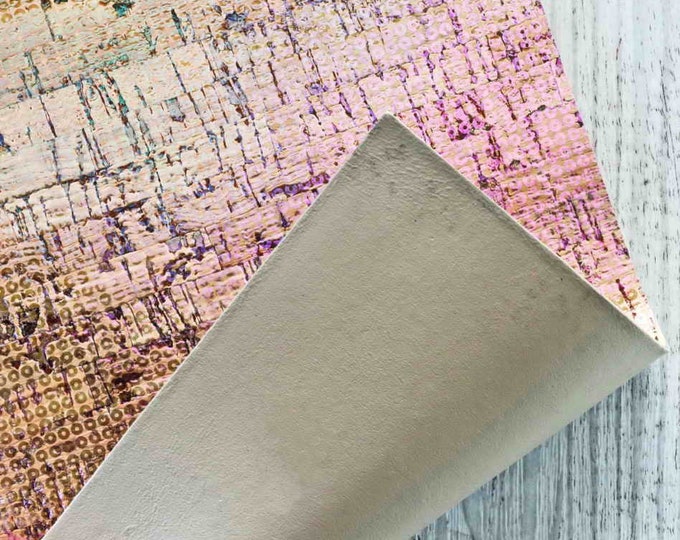 CORK  8x10" Holographic print  Cork applied to Leather Thick 4.5oz/1.8mm B848