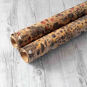 Fogli di SUGHERO naturale, made in Italy, scampoli noti  come pelle vegana, stampa animalier, disponibile in 2 colori  B875  La Garzarara