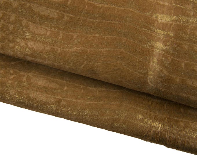 CROCODILE printed hair on leather hide, beige gold METALLIC animal textured pony calfskin B17431-CV La Garzarara