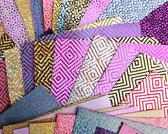 15 Glitter metallic leather scraps, multicolor tones, random selection, pieces selected from the colors of the photos 6x5" / 15x12 cm  RT265