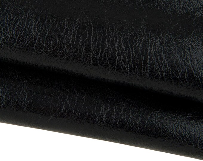 Black GLOSSY leather skin, sporty WRINKLED goatskin, hide for diy projects 1.1 - 1.3 mm B17452-TB La Garzarara
