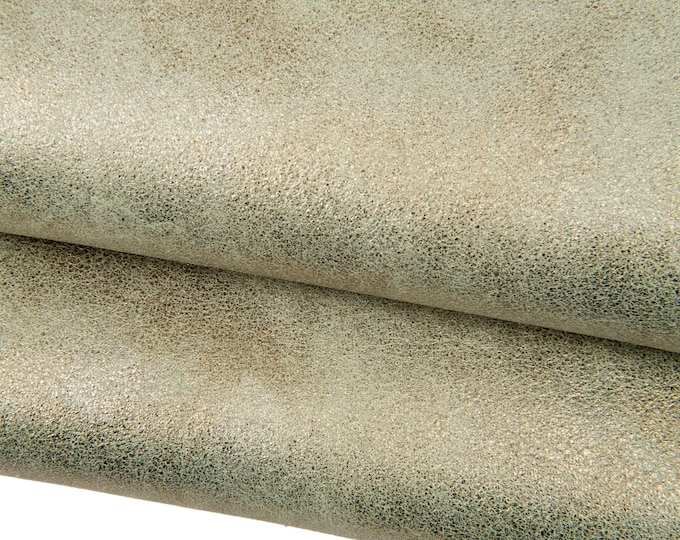 Steelmetal - bronze METALLIC leather - greenish suede base - BRIGHT sparkle soft goatskin hide B17916-MT La Garzarara