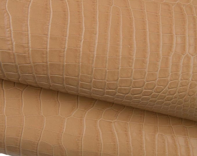 Beige EMBOSSED CROCODILE leather hide, semi glossy reptile - alligator printed cowhide, classic elegant calfskin B19313-ST La Garzarara