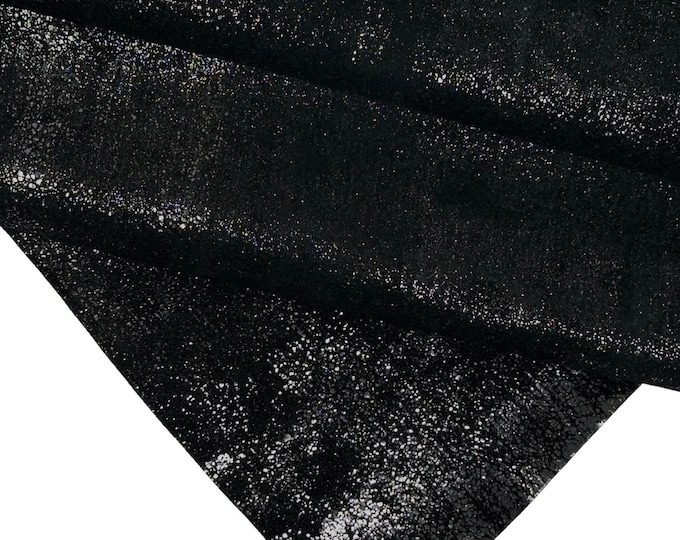 BLACK metallic leather skin, bright suede calfskin, soft split cowhide 1.2 1.4 mm B16514-TB La Garzarara
