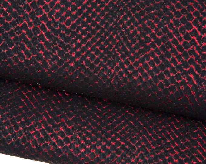 SNAKE textured leather hide, black - red METALLIC calfskin, soft suede printed calfskin for crafting B18483-MT(st) La Garzarara