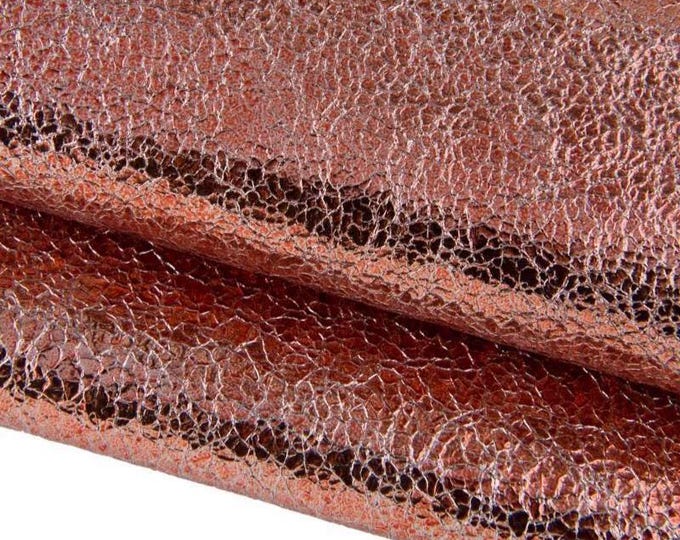 CRACKLE printed metallic leather skin, light gold red sparkle goatskin, soft hide for hobbyists B17347-MT La Garzarara