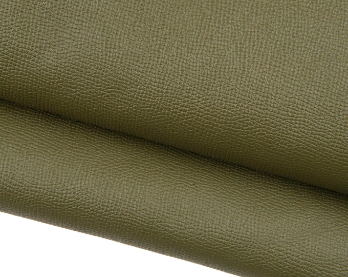 Military green SAFFIANO leather hide, classic EMBOSSED cowhide, soft printed thick calfskin for crafters  1.5-1.7 mm  B18797-TU La Garzarara