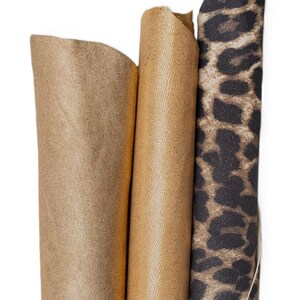 Conjunto de Couro Dourado, Pacote com 3 Peles de Cabra Laminadas, Estampa de Python, LEOPARDO, Materiais de Luxo para Projetos DIY B19518-MT(st) La Garzarara