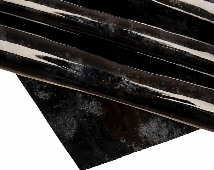 Black PATENT leather hide with grey and blue SHADES, shaded glossy cowhide, stiff shiny calfskin B14547-ST La Garzarara