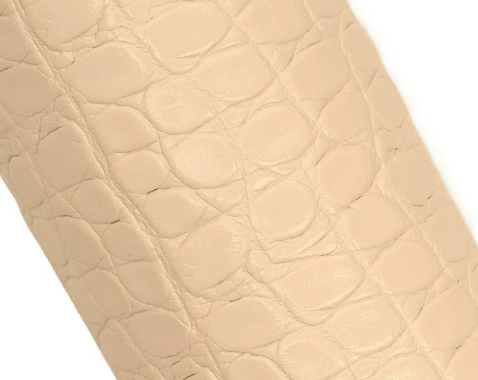 Cream CROCODILE printed leather hide, GLOSSY soft embossed cowhide, semi stiff calfskin 1.1 - 1.3 mm for crafters B19611-ST La Garzarara