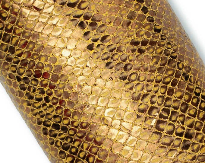 Bronze SNAKESKIN leather, REPTILE printed soft skin, old gold python leather goatskin for hobbyists B19661-MT(st) La Garzarara