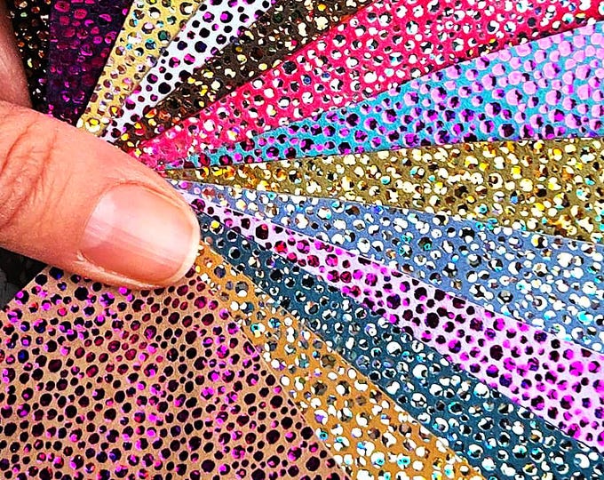 Leather pieces, bright colors, random assortment, 10 printed dots metallic pieces, colors from the pictures    RT261  La Garzarara