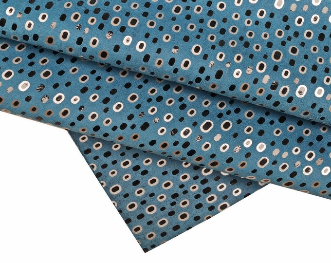 Blue yellow metallic SUEDE calfskin, soft bright printed cowhides, original leather hides in different textures B16023-MT(st) La Garzarara