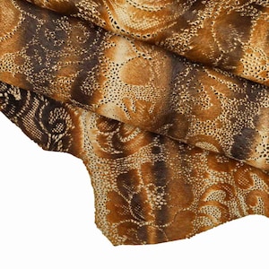 PELLE di CAVALLINO forata marrone cuoio panna con stampa laser traforata, pellame pony stampa fiori incisa e bucata   B12405-CV La Garzarara