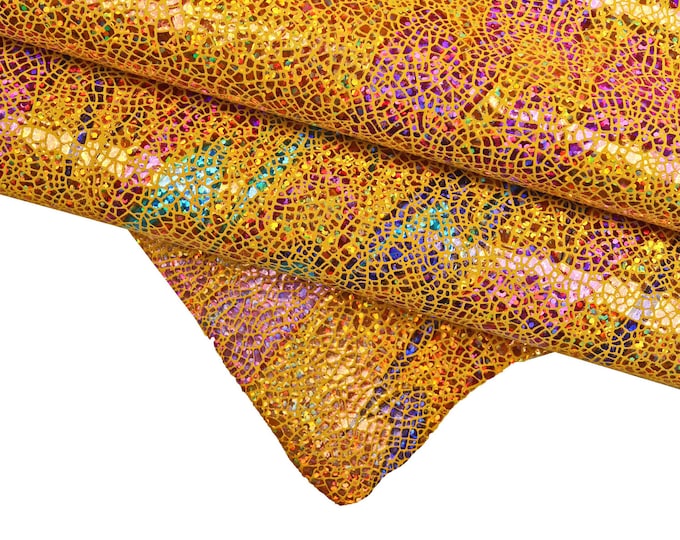 IRIDESCENT metallic goatskin, multicolor crackle printed skin with abstract pattern, soft bright hide B16073-MT(ST) La Garzarara