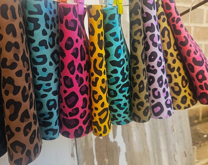 10 Colorful Printed Leather Scraps RANDOM selection, LEOPARD printed leather pieces  6x5" / 15x12 cm  RT222