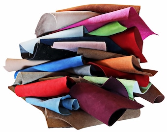 Suede and Nubuck Scraps, 5x6 Colorful Leather Pieces, Soft Velvety Craft Mix, Assorted Colors 0,7 lbs to 2 lbs    B184   La Garzarara