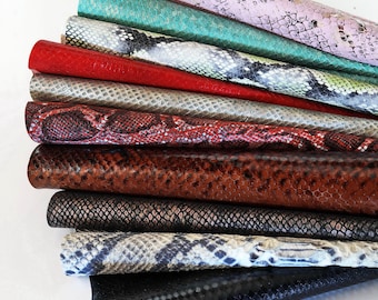 Reptile embossed leather scraps, random reptile pieces ,snake print remnants, mixed colors, smooth and grained 1lbs - 2lbs / 0.5-1 kg B096/B