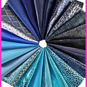 Scampoli di PELLAME BLU, pezzi di pelle pretagliati casuali, laminati, stampati, 25 x 20 cm B14389-PZ La Garzarara