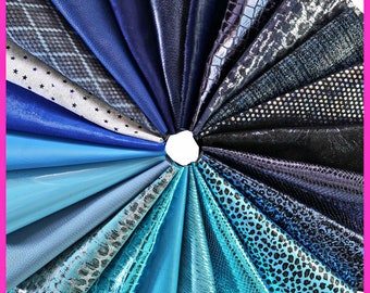 Leather SHEET BLUE, pre cut leather pieces random selection, mix metallic, printed cut off B14389-PZ La Garzarara