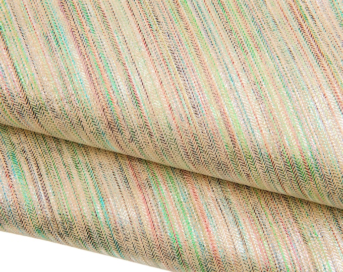 Multicolor STRIPED leather skin, beige metallic goatskin, slightly iridescent effect, soft and bright B18709-mt(st)   La Garzarara