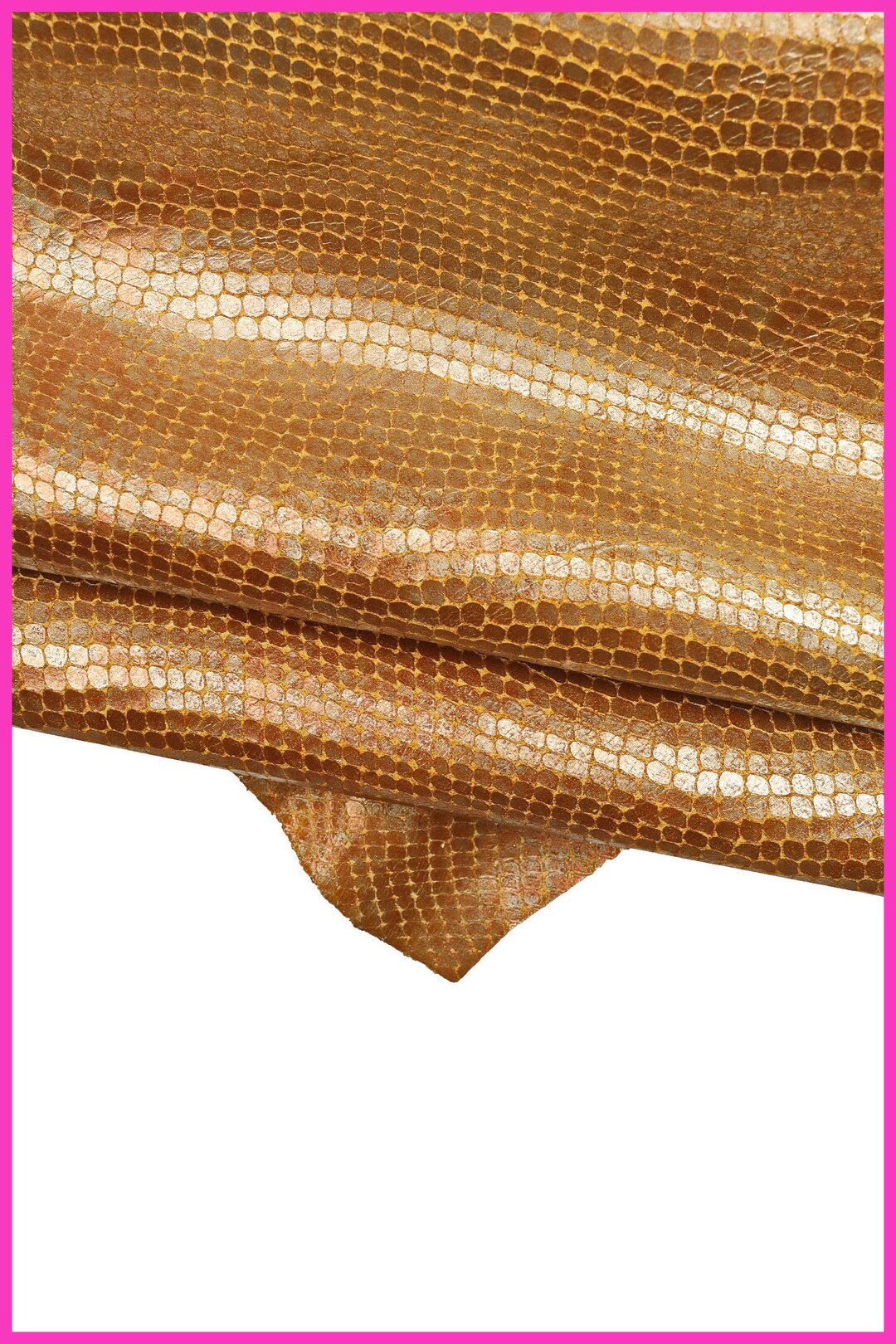 Tan ORANGE PYTHON Printed Leather Skin, Reptile Metallic Textured ...