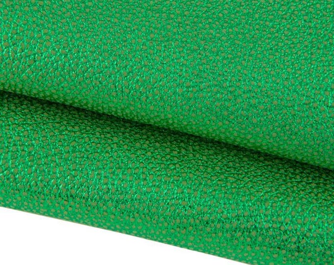 Green GRAINY leather skin, pebble grain printed metallic goatskin, pink sparkle hide for diy projects B17373-MT La Garzarara