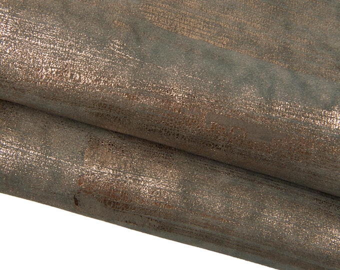 Grey bronze leather skin, METALLIC strokes print on SUEDE goatskin, sporty soft hide B18121-MT(st) La Garzarara