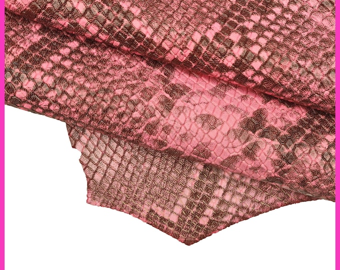 PINK BLACK python textured leather hide, snake printed soft calfskin B14578-ST La Garzarara