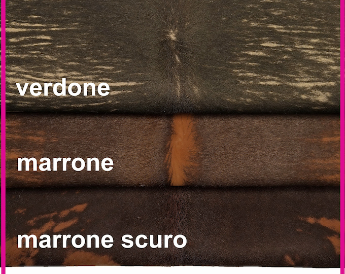 Brown, green, dark brown hair on leather hide, worn effect calfskin, vintage distressed skin b13598-cv