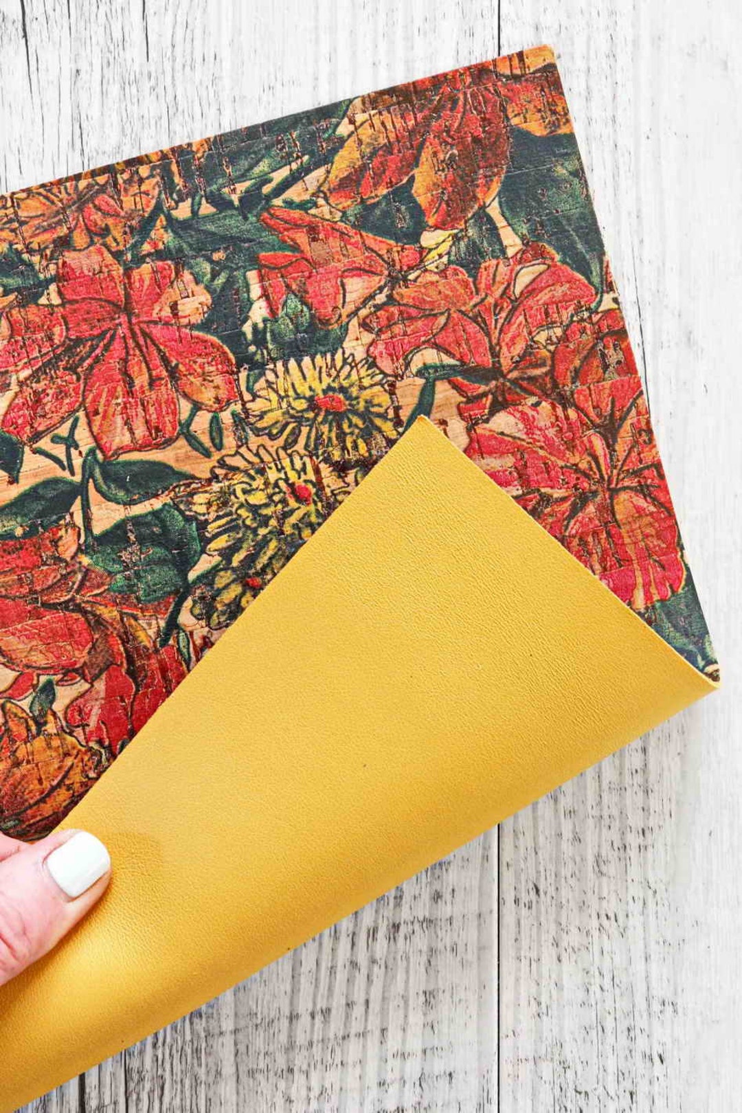 NEW Cork Leather Multicolor Colorful Flower Print Cork Backed Leather