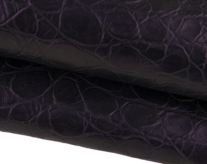Purple CROCODILE leather hide, metallic embossed cowhide, alligator printed soft calfskin for crafters B17339-MT(ST) La Garzarara