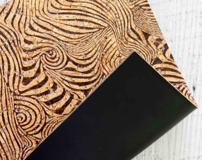 CORK LEATHER sheets - black abstrac print, black cowhide backed cork sheets  4x6" / 8x10" / 12x12"  B937