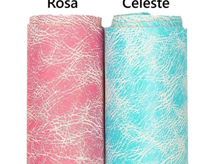 Pink - light blue CRACKLE printed leather hide, soft aged DISTRESSED cowhide sporty calfskin B17954-ST La Garzarara