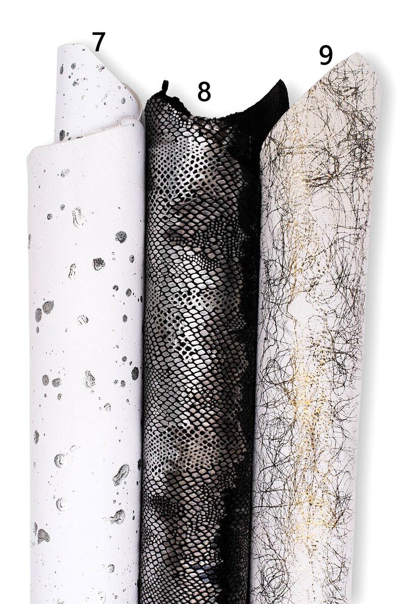 Printed leather hides, leopard lizard letters crackle abstract, full hides available, goatskins and sheepskins B19238-ST La Garzarara image 5