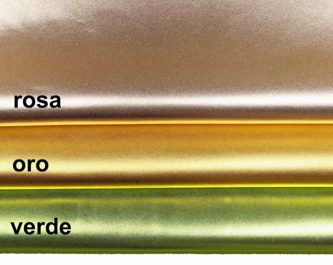 METALLIC leather hides - old green pink glossy GOATSKIN - smooth shiny genuine italian skins for crafting B13737-MT La Garzarara
