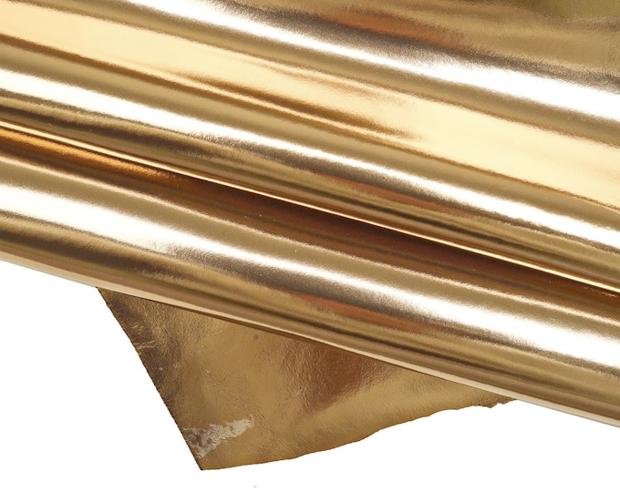 MIRROR metallic leather hide, dark gold smooth METALLIC cowhide, bright calfskin, semi - stiff, 0.9 - 1.0 mm   B18505-MT  La Garzarara