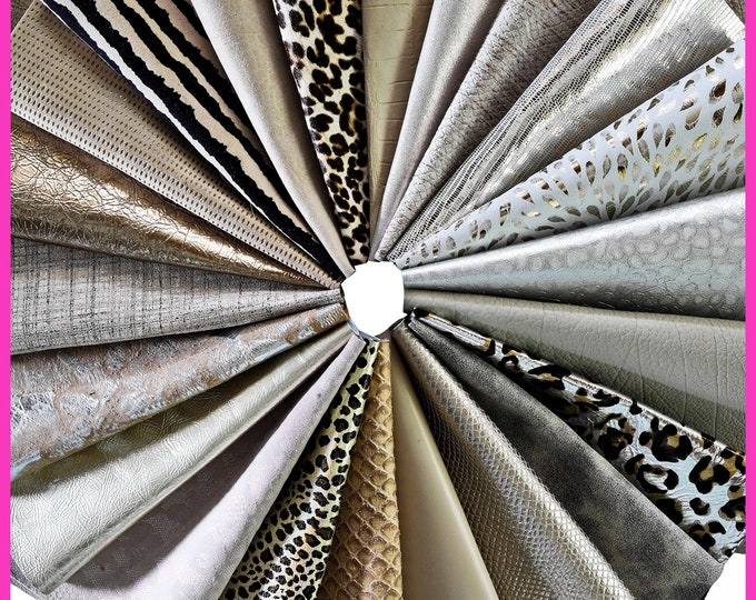 Leather sheets BEIGE PLATINUM, pre cut leather pieces random selection, mix metallic, printed cut off B14391-PZ La Garzarara