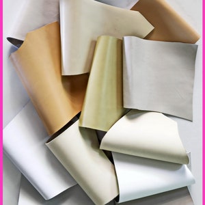 Sacchetto di ritagli di pellami di VITELLO LISCIO tinta unita toni Bianco Beige Panna diverse rifinizioni da 1.0 a 1.3 mm  1/2 kg- 1 kg B118