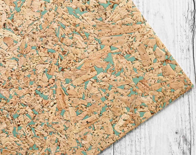 Green texture on CORK sheets, natural fabric pieces - pre-cut vegan leather made in Italy, abstract green print    B884   La Garzarara