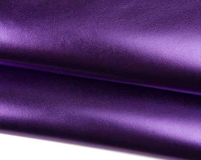Purple metallic leather skin, SMOOTH SPARKLE goatskin, glossy soft hide 0.7 - 0.9 mm for crafting B18019-MT  La Garzarara