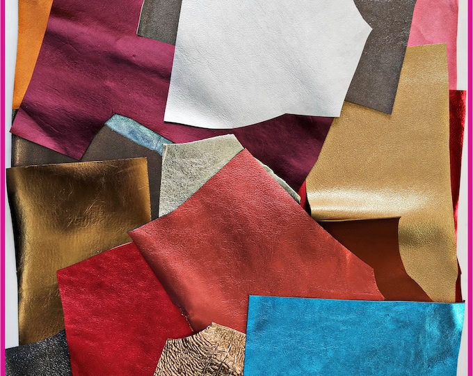 Leather scraps, metallic solid colors scraps bag, for crafting and earrings, in total for 1 lbs and 2 lbs    B005 La Garzarara