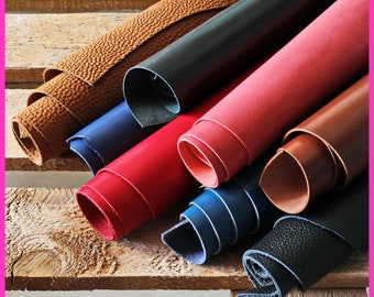 Large LEATHER scraps pieces, smooth and printed leather skin hide in winter colors for bags sewing crafts AMZ34/B La Garzarara