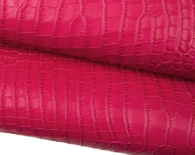 Magenta red CROCODILE leather hide, ALLIGATOR printed luxurious cowhide, top quality semi glossy embossed calfskin B17988-ST La Garzarara