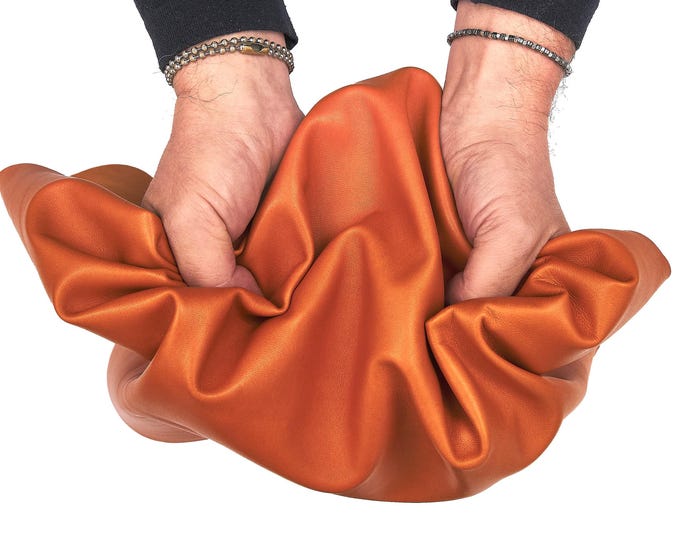 Orange SOFT leather skin, silky smooth sheepskin, lambskin NAPPA hide for garments, single pieces or bundles B17586-TU La Garzarara