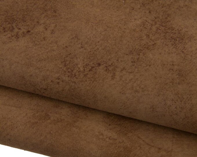Brown SPORTY suede leather skin, tan aged distressef goatskin, soft vintage hide for hobbyists B17242-VT La Garzarara