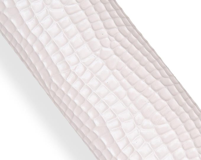 White GLOSSY CROCODILE embossed leather hide, elegant printed calfskin, medium softness, 0.9 -1.0 mm B18137-ST La Garzarara