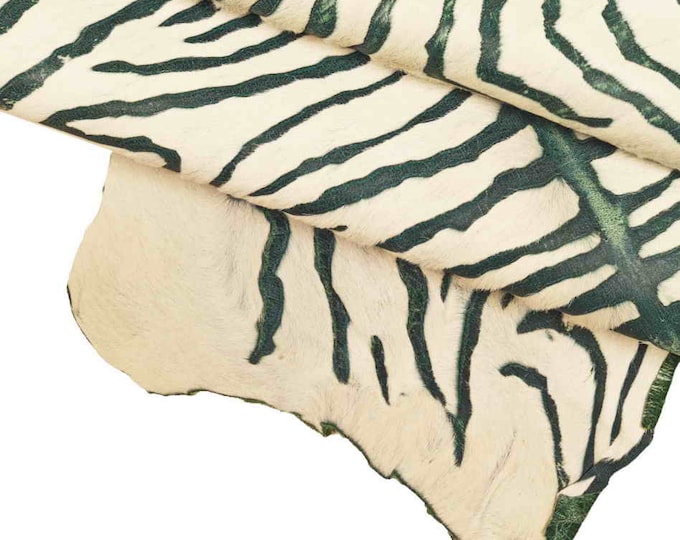 Hair on LEATHER hides -  yellow orange green burgundy ZEBRA printed calf skins - textured pony  B13801-CV La Garzarara